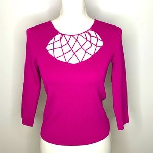 Hot Pink / Magenta Peekaboo Knit Long-Sleeved Top Viscose Flirty Valentine’s Day
